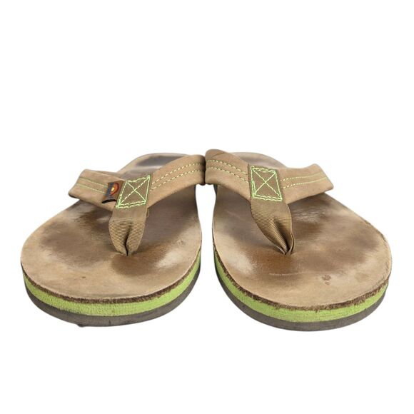 Rainbow Sandals Men's Sz 7.5 - 8.5 Tan Green 1 " Leather Straps Double Layer - Picture 5 of 15